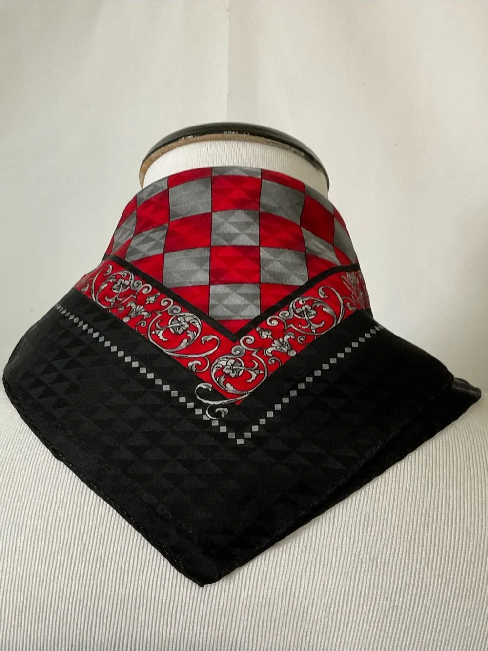 100% Silk Red & Black Checkered Bandana Scarf